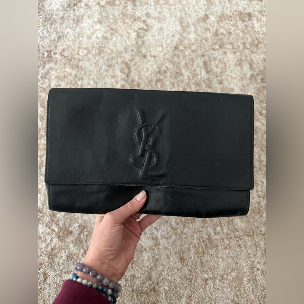 YSL Gunmetal Leather Clutch - Picture 2 of 10